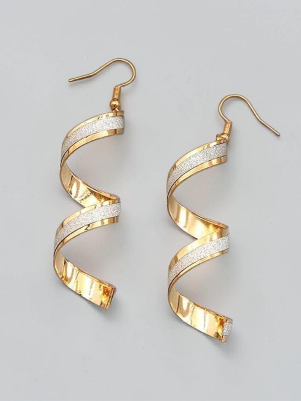 Golden Twist Glitter‎ Enamal Spiral Long Dangle Drop Cascading Ribbon Earrings